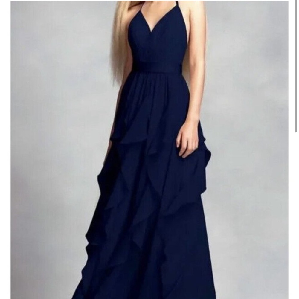 Vera Wang Ruffle Chiffon Formal Evening Gown Dress Size 4 - Picture 3 of 13